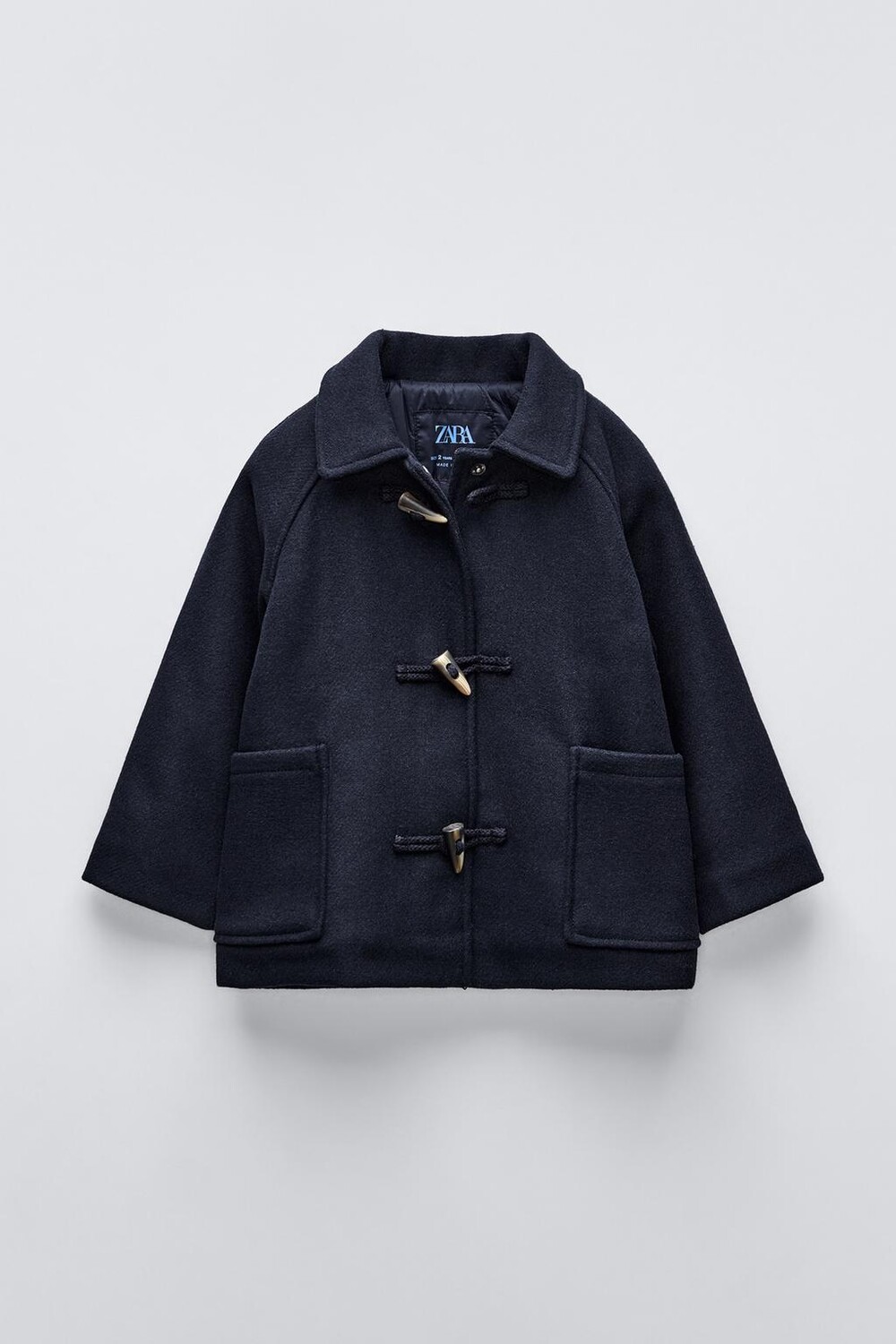 

Пальто из шерстяной смеси с пугами ZARA, темно-синий