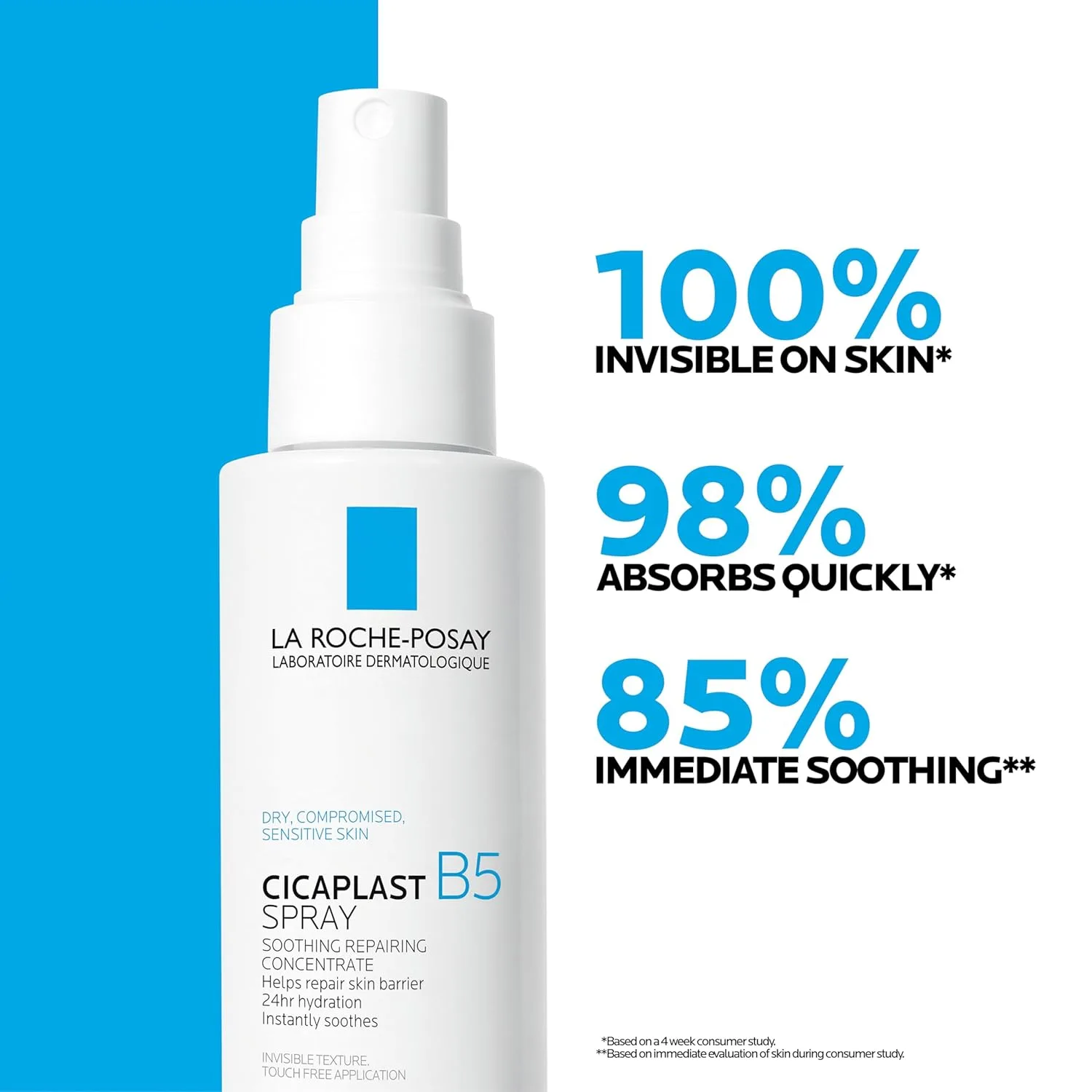 La Roche-Posay Cicaplast B5 спрей с витамином B5, пантенолом и мадекассозидом, увлажняющая мист для лица для восстановления кожного барьера, успокаивающий бесконтактный спрей для лица и тела, для чувствительной кожи — фото 4