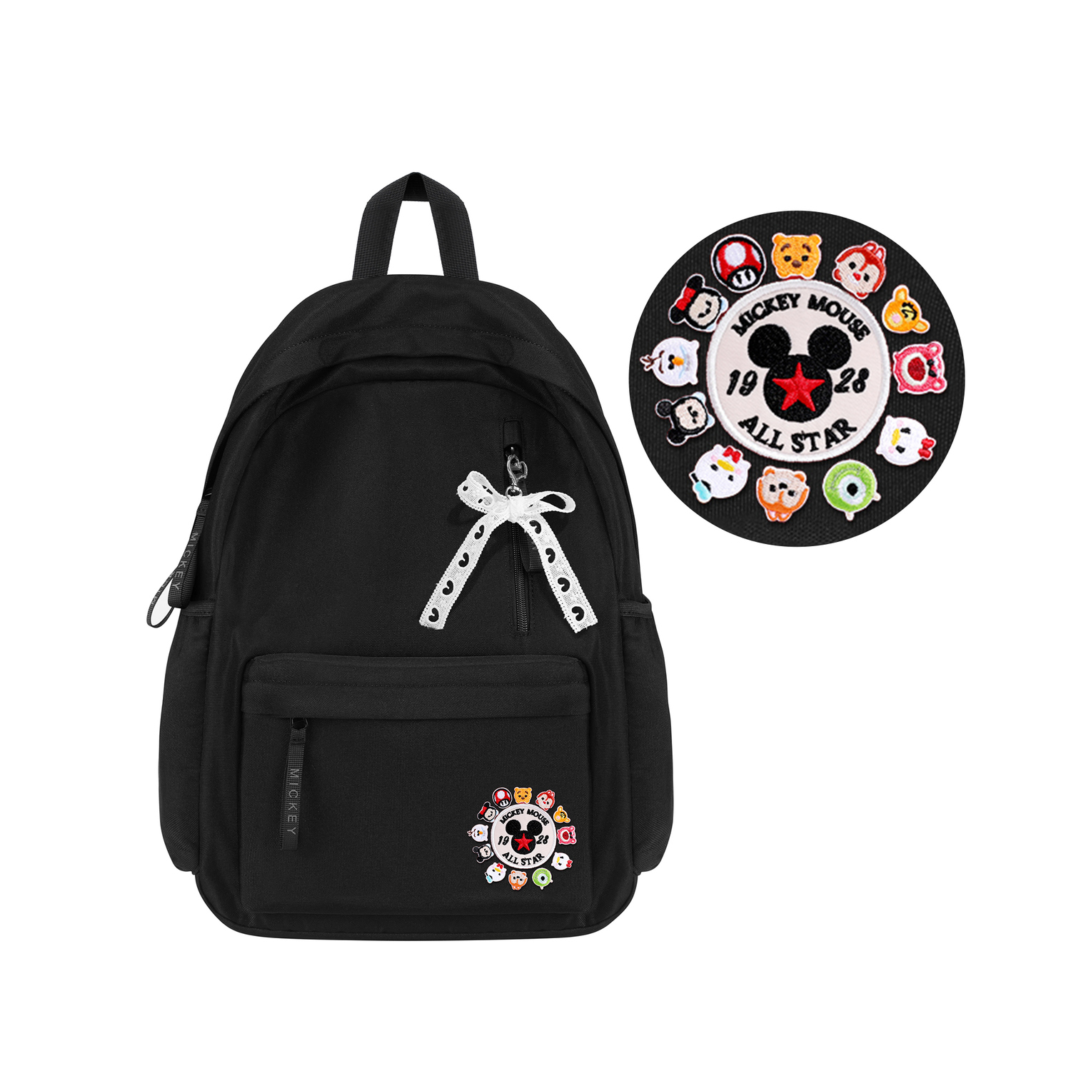 

Disney Микки Полиэстеровый Рюкзак Обычный Унисекс Красный, DIY Backpack Black (with Doll Sticker and Butterfly Charm)