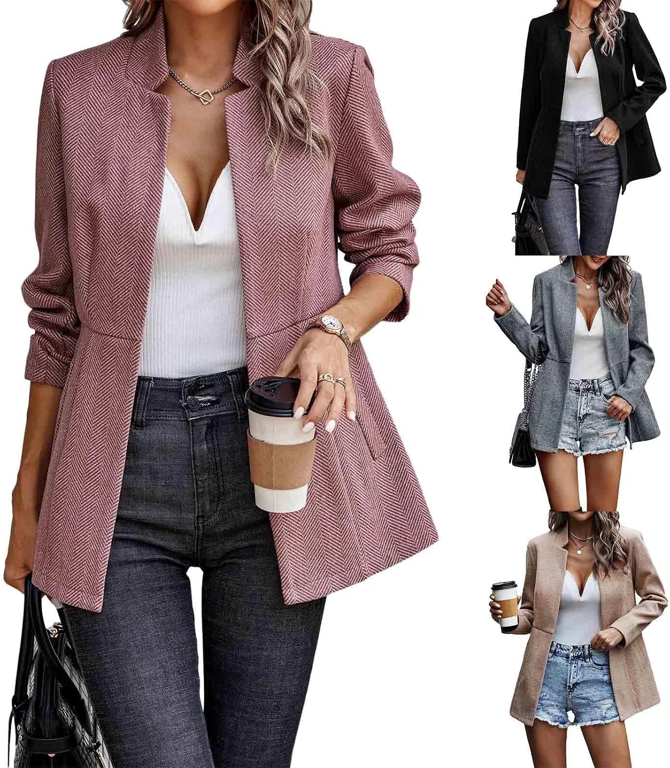 Блуза, длинный рукав, Business Work Office Jacket, темно-красный — фото 2