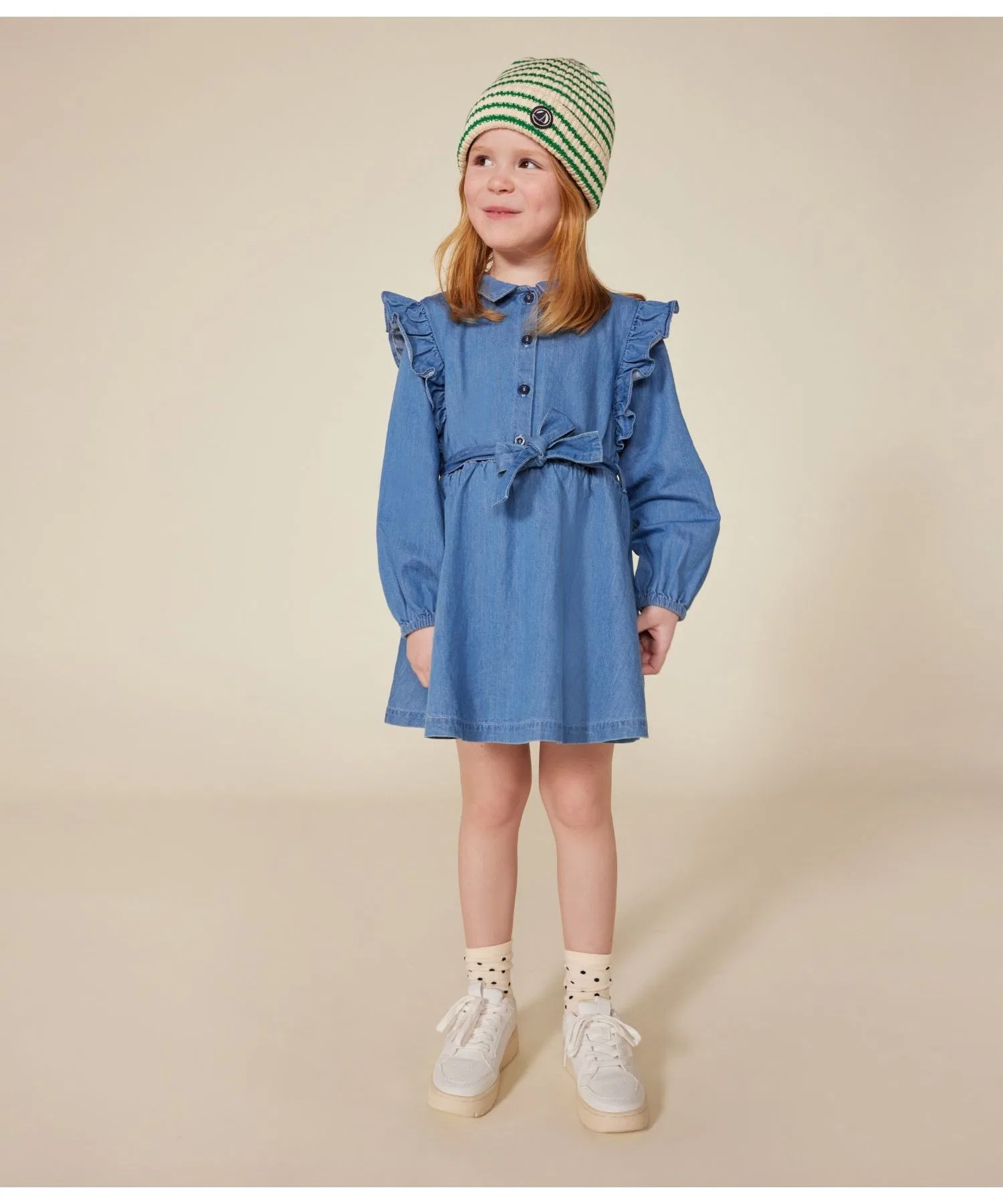 Детское платье PETIT BATEAU с длинным рукавом из денима