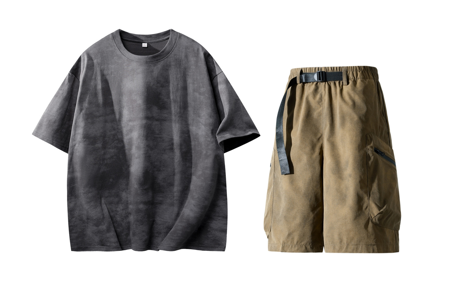 

Повседневный спортивный свитер Unisex с круглой горловиной Moderate X1617, темно-серый short-sleeved shirt+хаки shorts