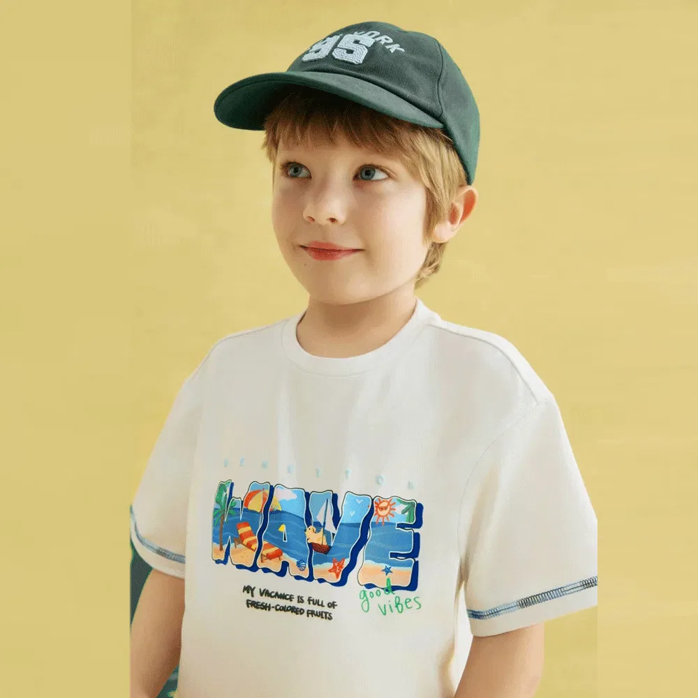 Детская футболка Tropical Wave цвета айвори от Benetton Kids