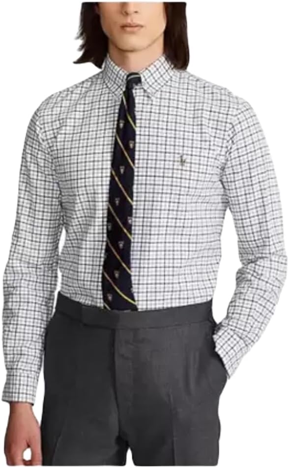 

POLO RALPH LAUREN Мужская классическая клетчатая оксфордская рабочая рубашка с длинным рукавом, Grey Check