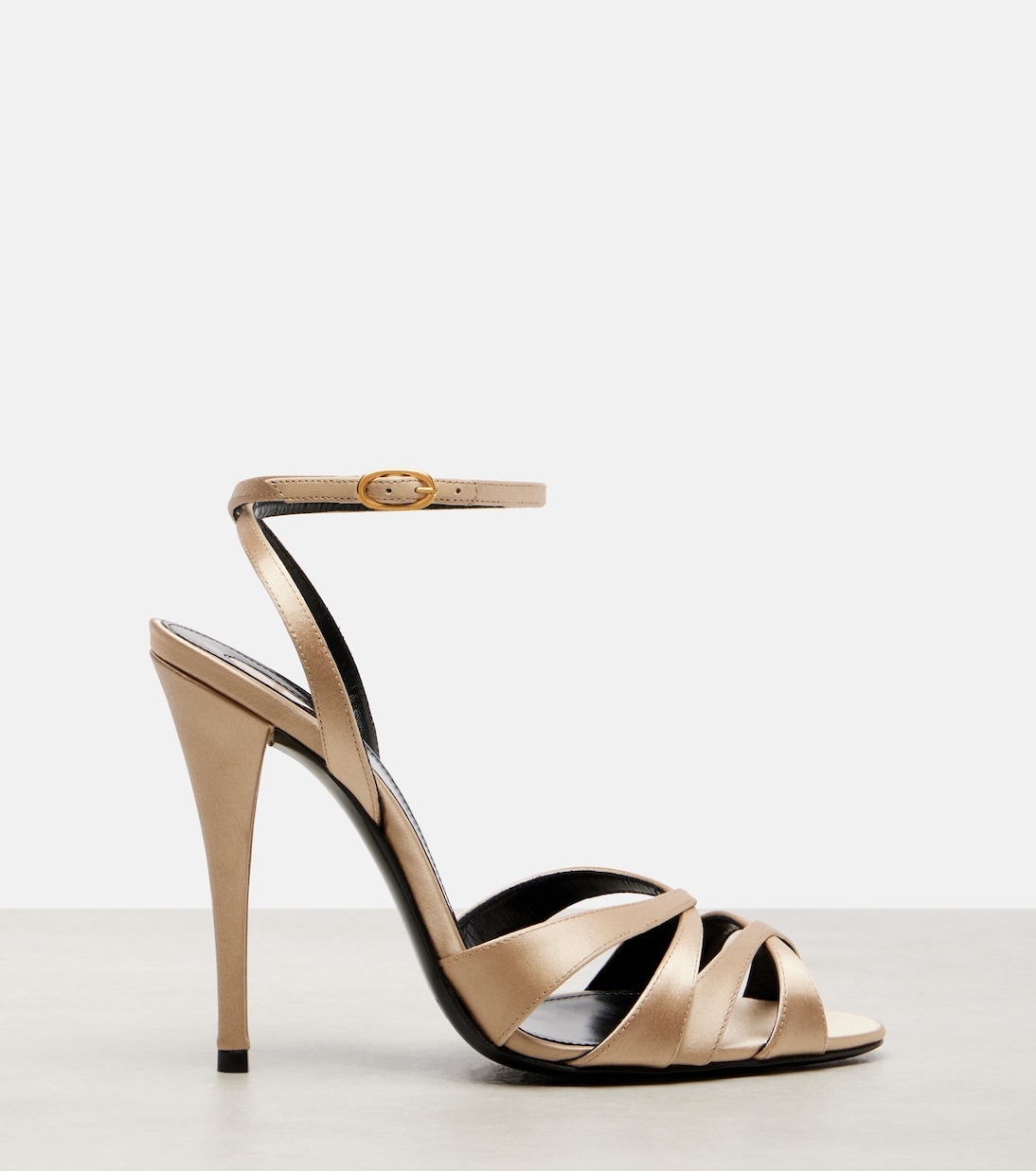 Шелковые сандалии Chandelle 110 из креп-сатина Saint Laurent, Faint Pink — фото 4