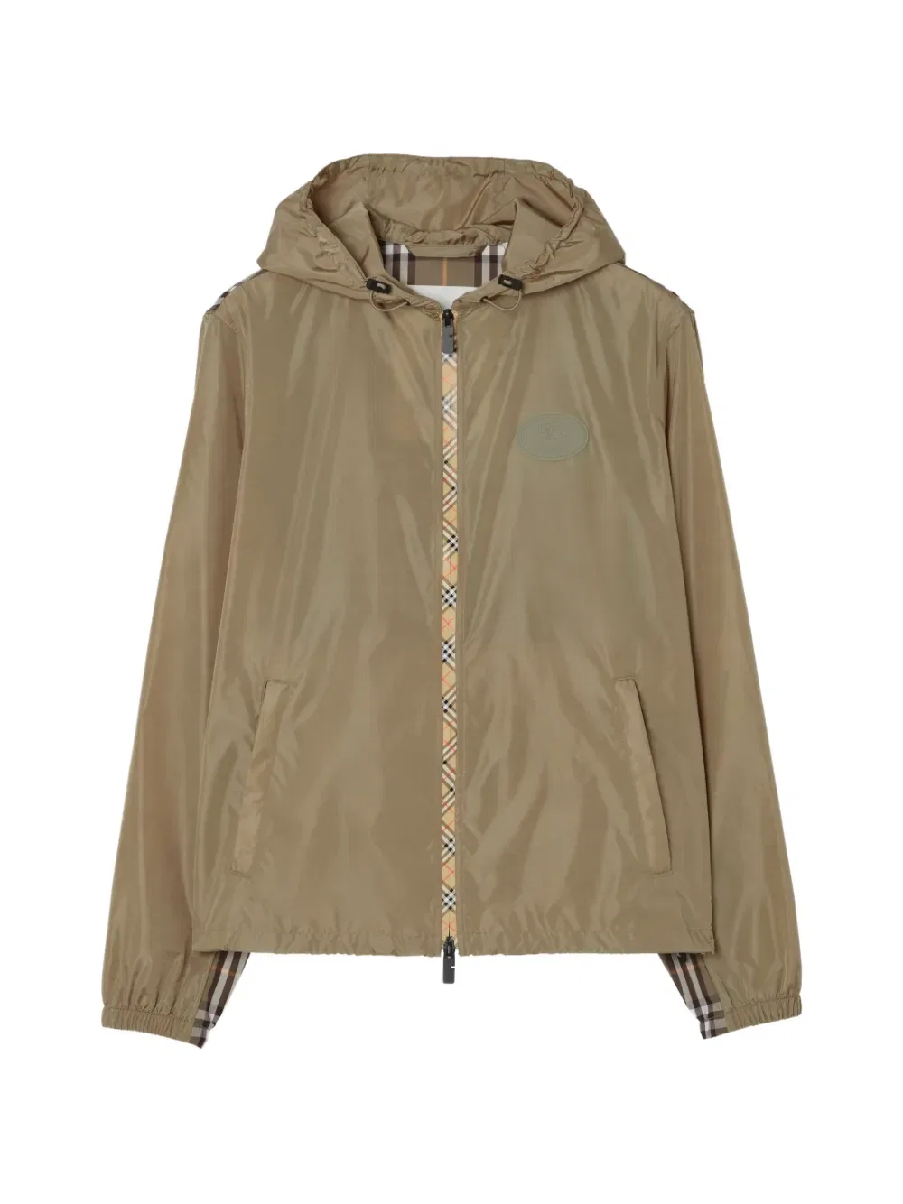 Куртка Burberry нейлоновая с капюшоном и клетчатой отделкой, коричневый