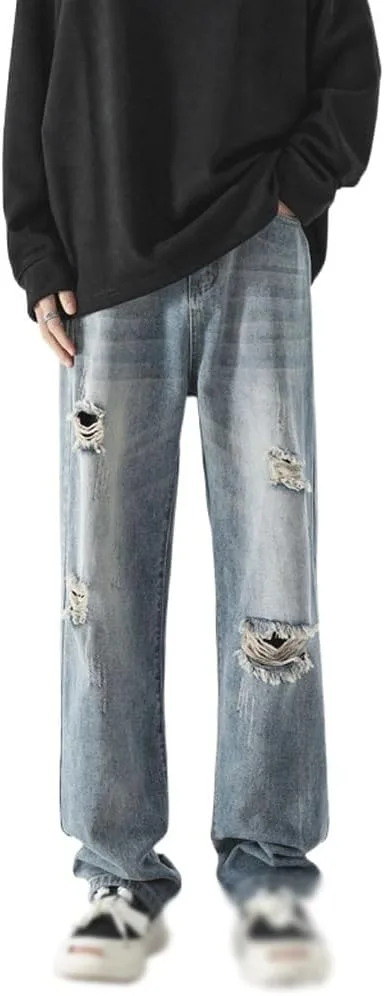 

Джинсы Loose с дырками, эластичным поясом и широкими штанинами SIDUFHAOPKLL