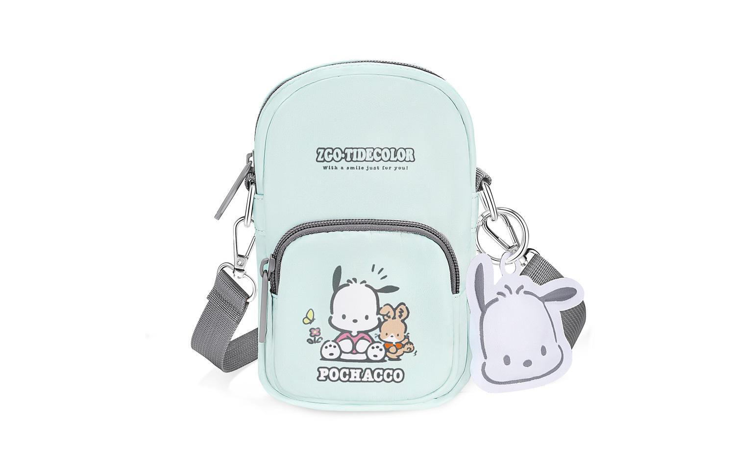 

Sanrio Полиэстеровая кроссбоди сумка женская разноцветная, Pochacco-Cyan