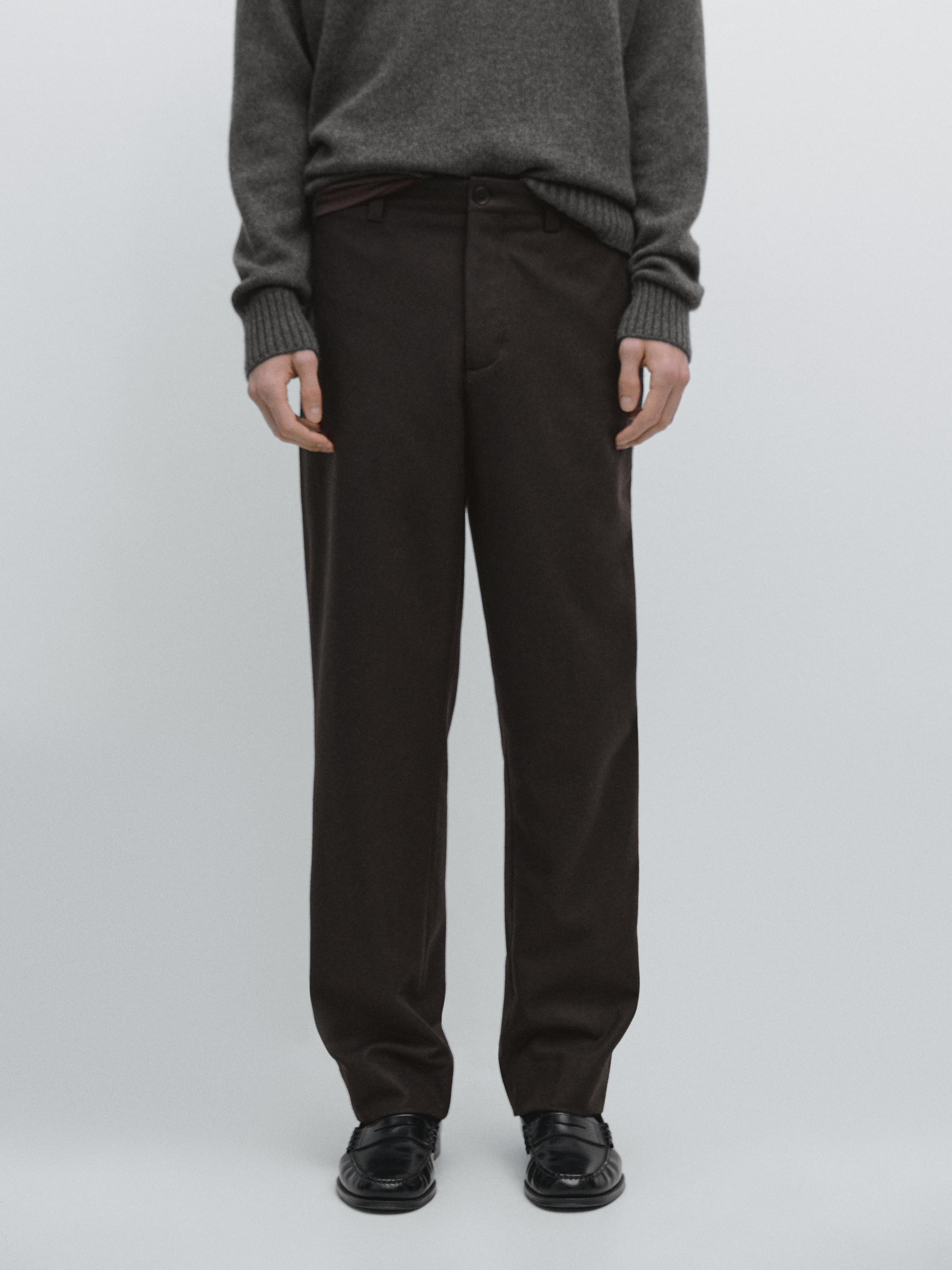 Брюки из смесовой шерсти в стиле total look Massimo Dutti, brown — фото 3