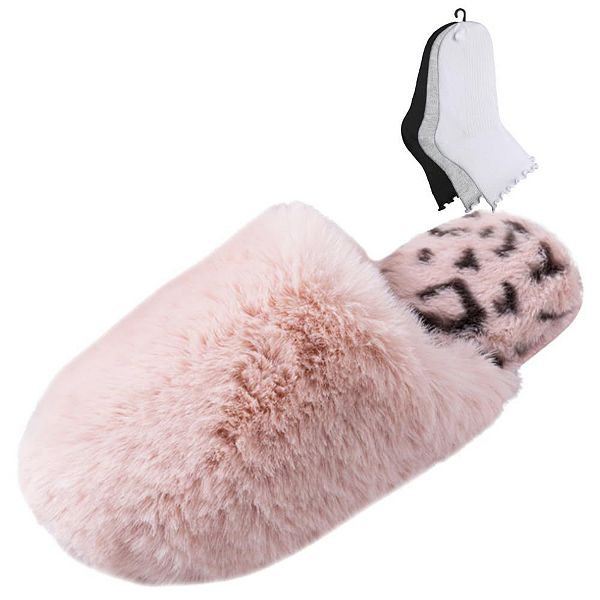 

Женские зимние уютные тапочки с 3 парами пушистых носков Roxoni, Pink