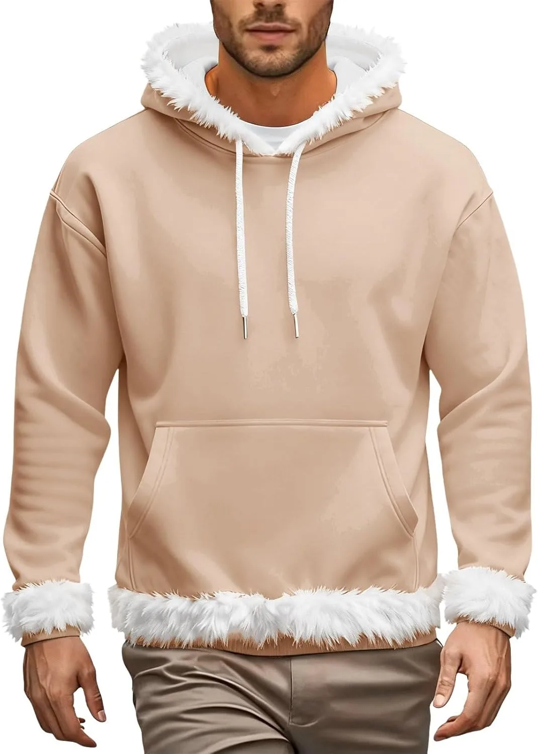 Женская и мужская худи Unisex с белым искусственным мехом и карманом — фото 3
