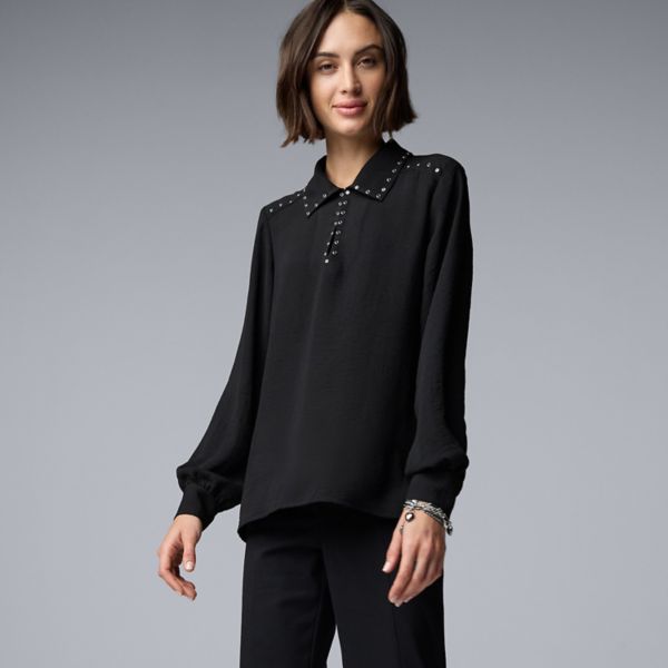 

Женская блуза с длинным рукавом и клепками Simply Vera Vera Wang, черный