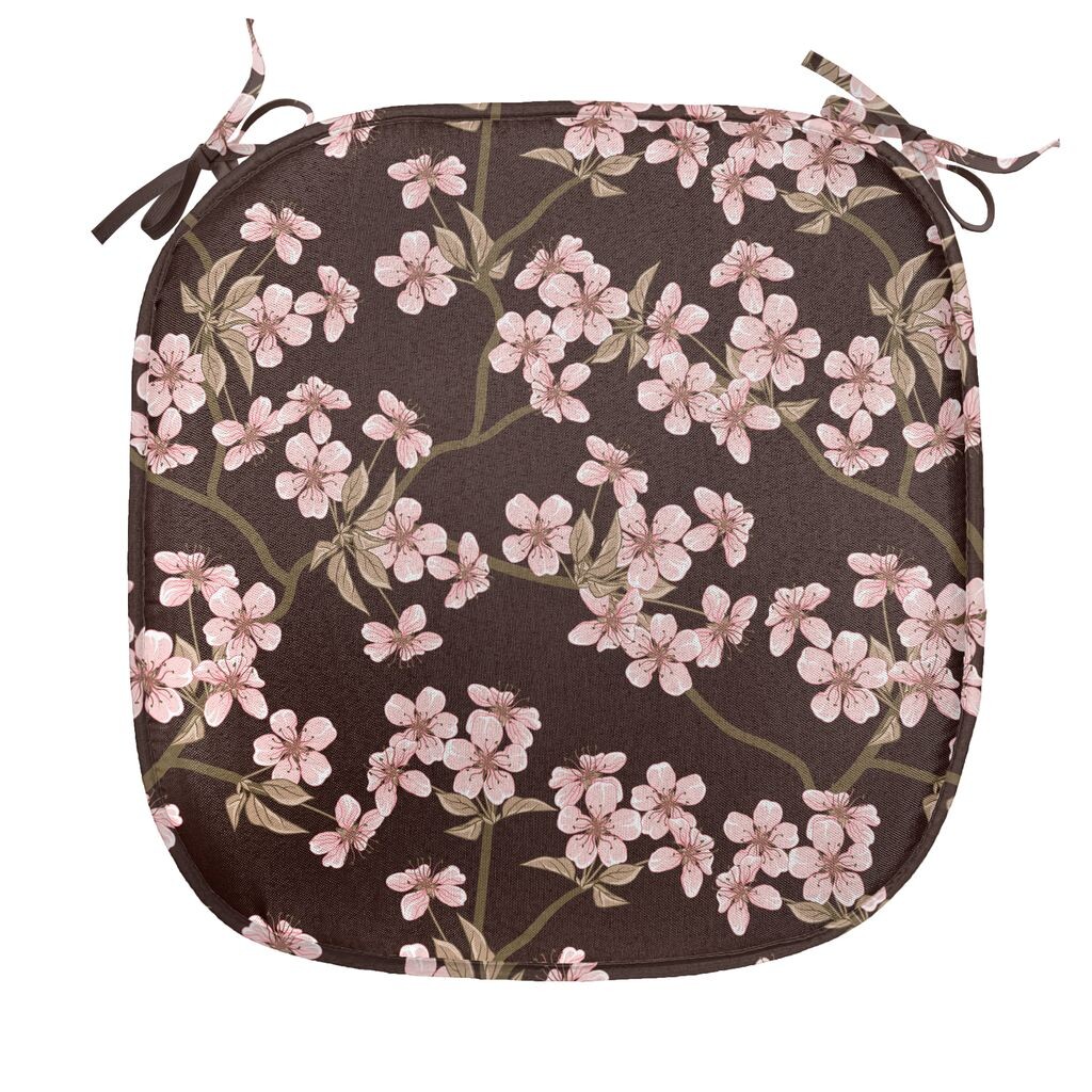 

ABAKUHAUS Cherry Blossom Подушка для обеденного стула Японский сад Декоративная водонепроницаемая подушка с ремнями для кухонных сидений 40 см x 40 см Коричневый бледно-кофейный