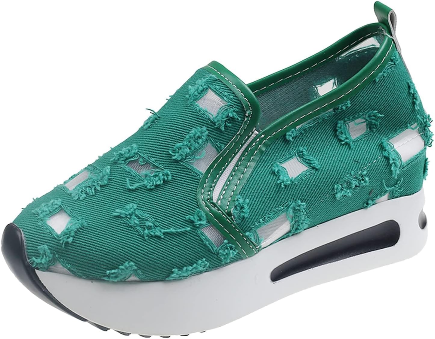 

Женские кроссовки на платформе с вышивкой цветов, дышащей прозрачной сеткой, для прогулок, модные с вырезами, массивная подошва, скрытые высокие каблуки, слипоны-лоферы Kajxz, зеленый