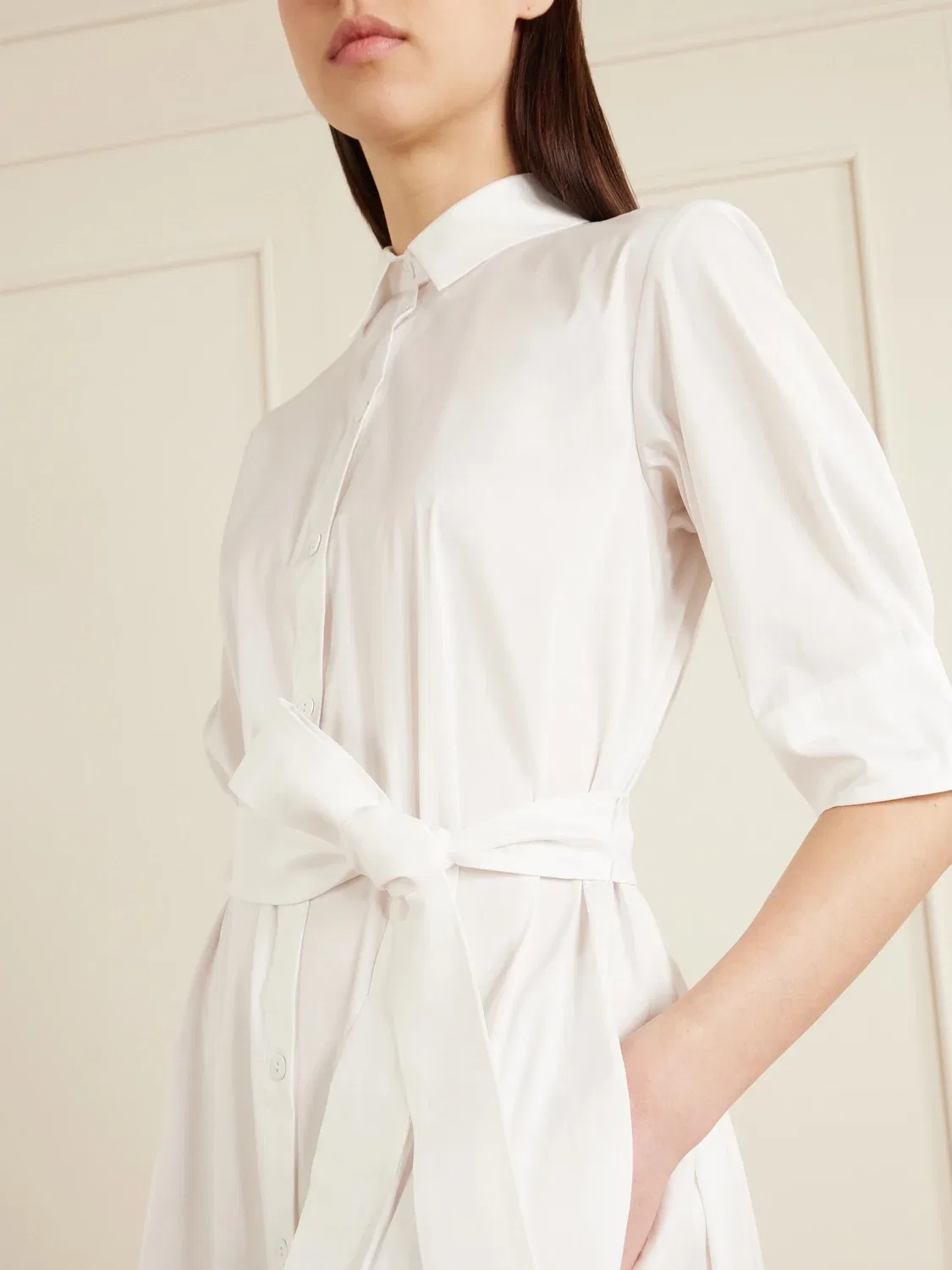 Хлопковое миди-платье из поплина MAX MARA, белый — фото 4