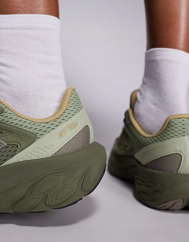 Кроссовки-унисекс New Balance Fresh Foam оливково-зеленого и бежевого цветов — фото 3