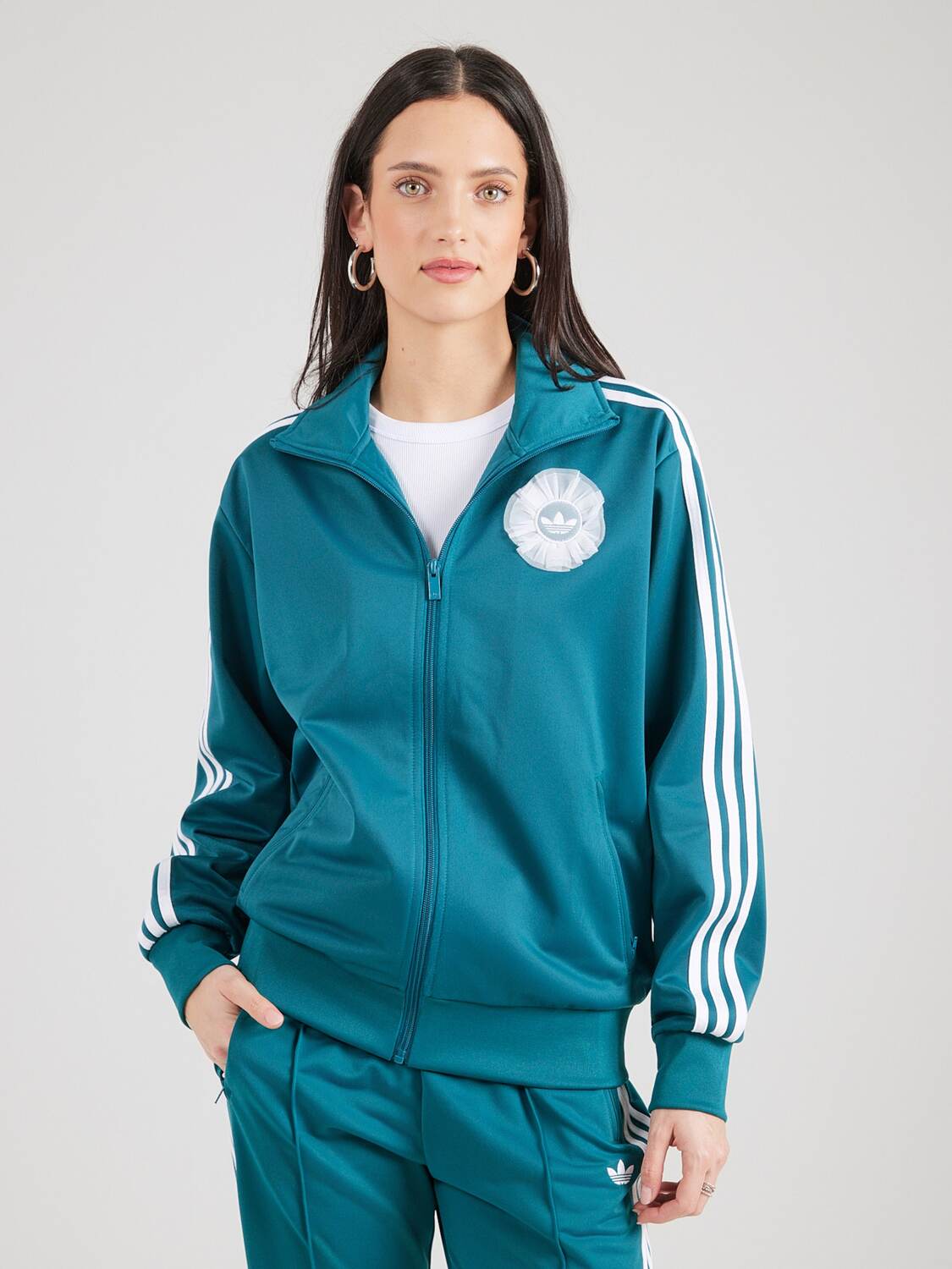 Adidas Originals Худи на молнии в цвете petrol — фото 3