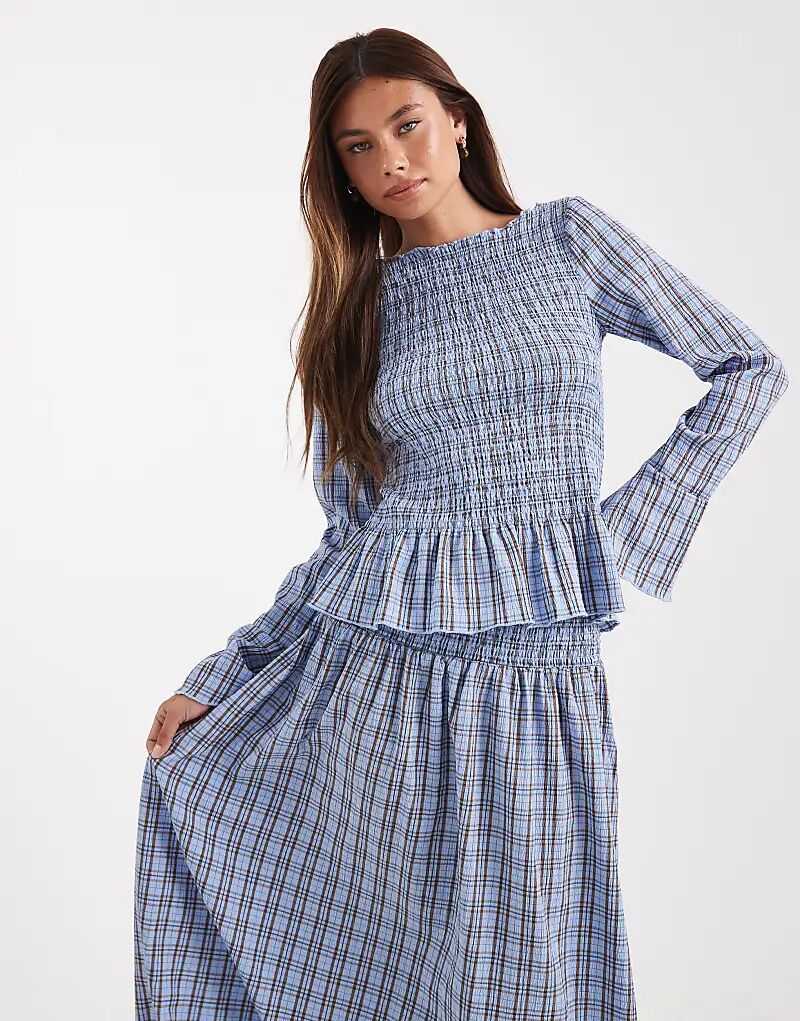 

Комплект из присборенного топа Vero Moda в сине-коричневую клетку
