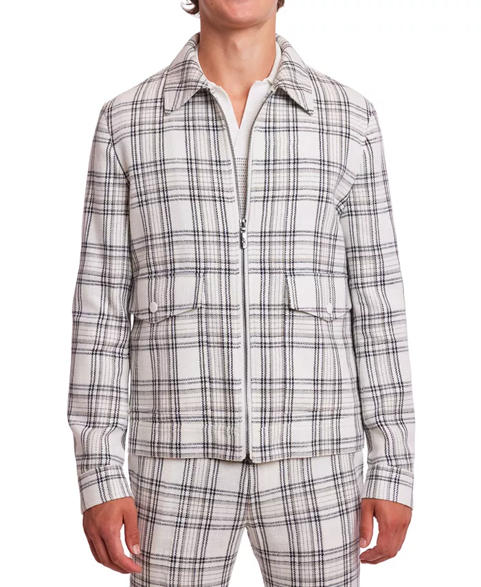 

Мужская куртка-бомбер Milo в облегающем крое Slim Fit с длинными рукавами и застежкой-молнией спереди в клетку Paisley & Gray, белый