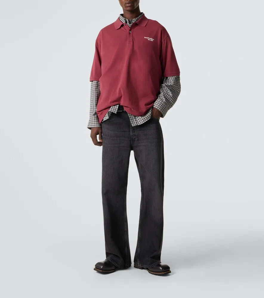 Поло из хлопкового пике Acne Studios, бургунди — фото 2