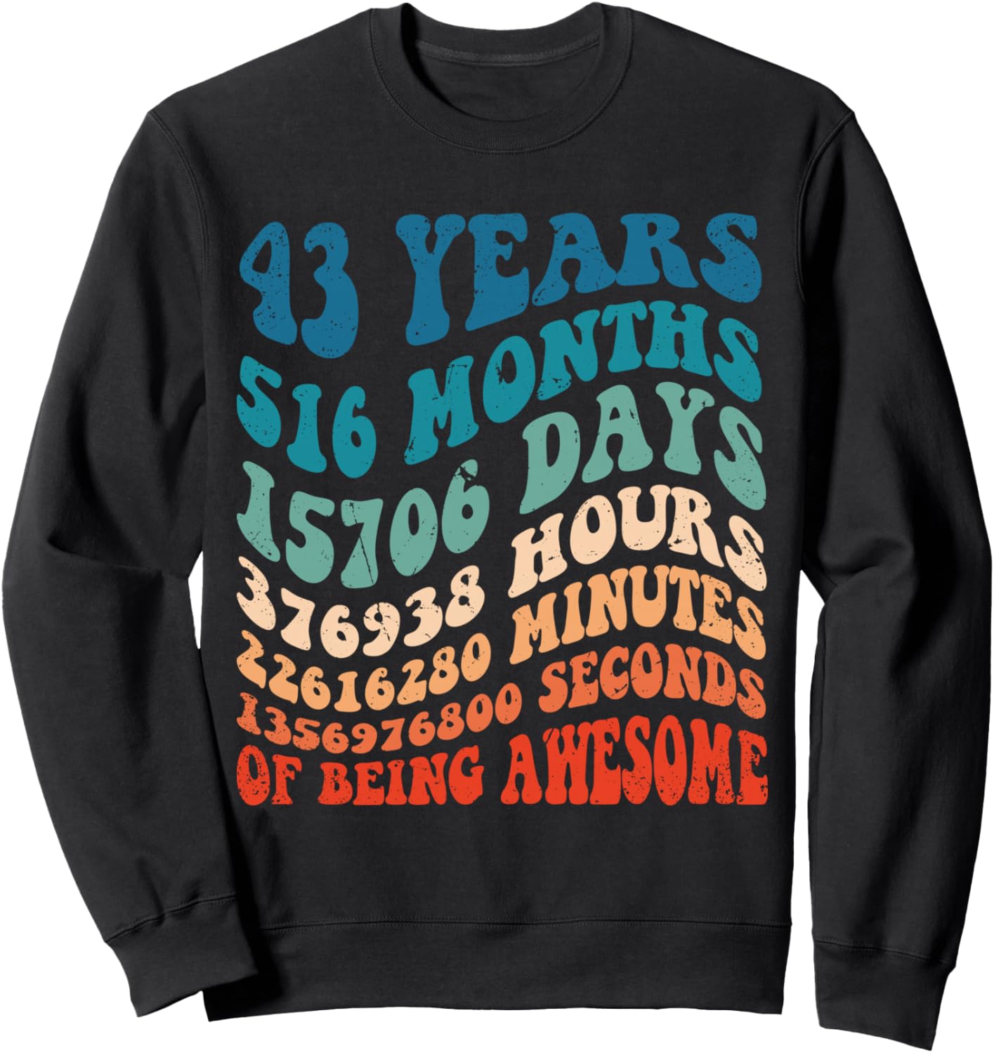 

43-й день рождения, стильная винтажная ретро-толстовка с надписью 516 месяцев Year Month Days Birthday Designs, черный