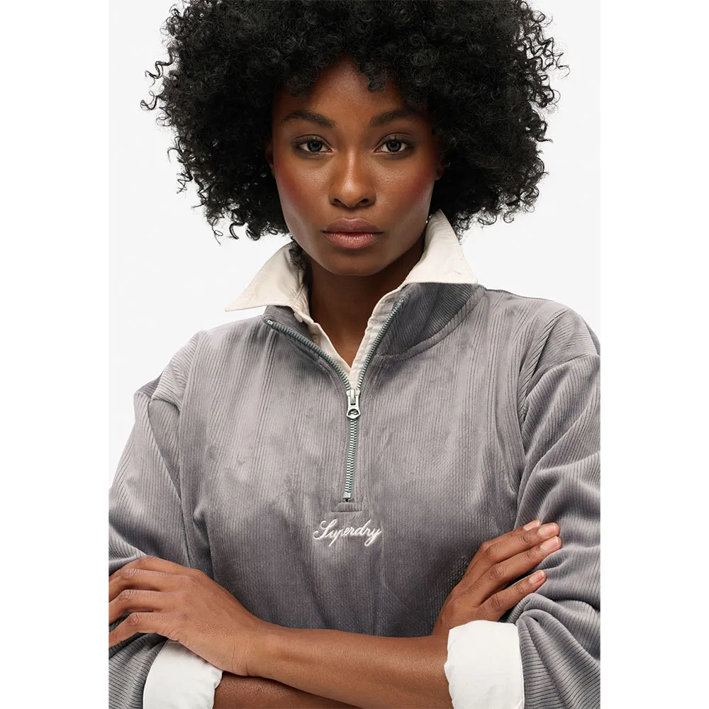 Толстовка Superdry Country Club Velour half zip, серый — фото 3