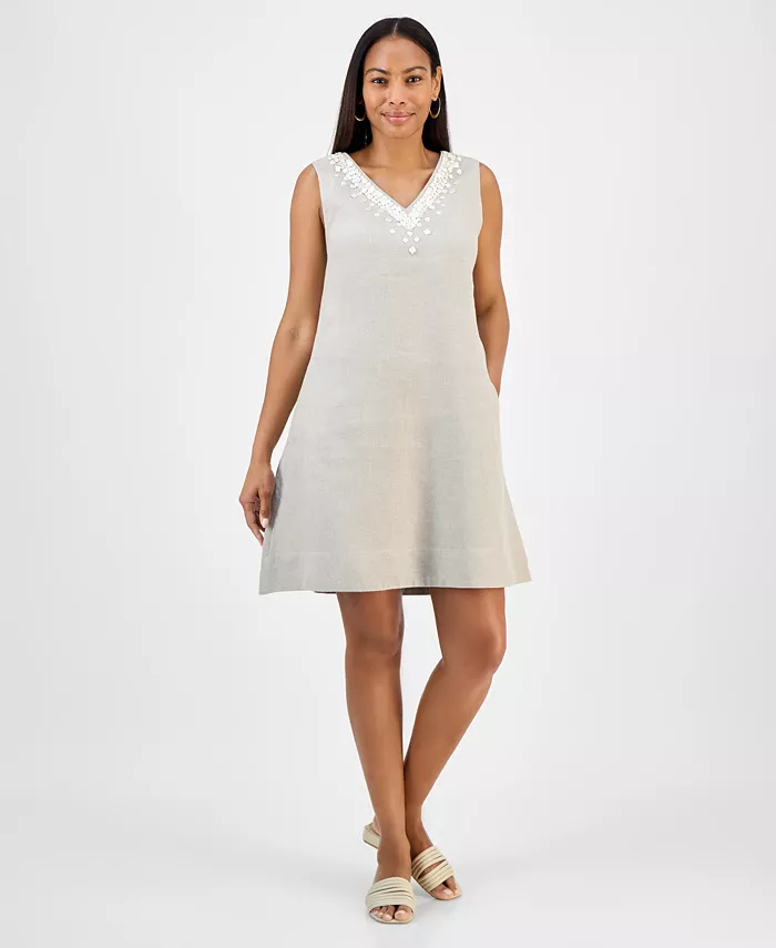 

Женское мини-платье из 100% льна с декоративными элементами Charter Club, коричневый/бежевый