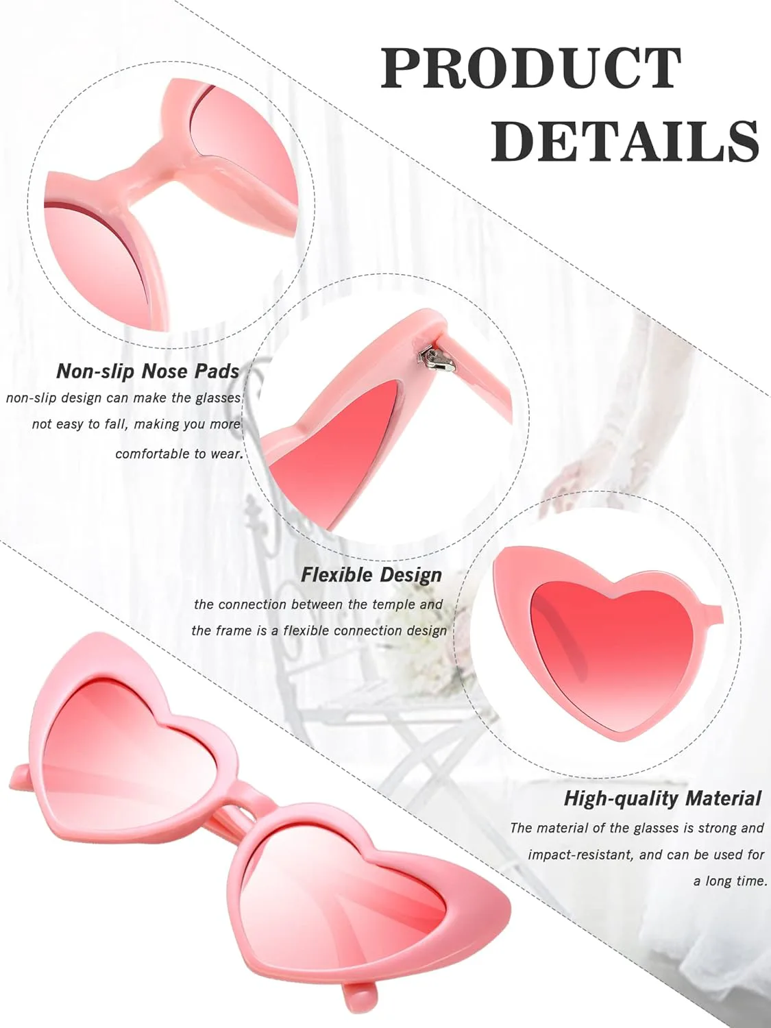 

Солнцезащитные очки Frienda в форме сердца (9 пар), «кошачий глаз», для женщин, в качестве подарка подружке невесты, на девичник или свадьбу, White-grey, Pink