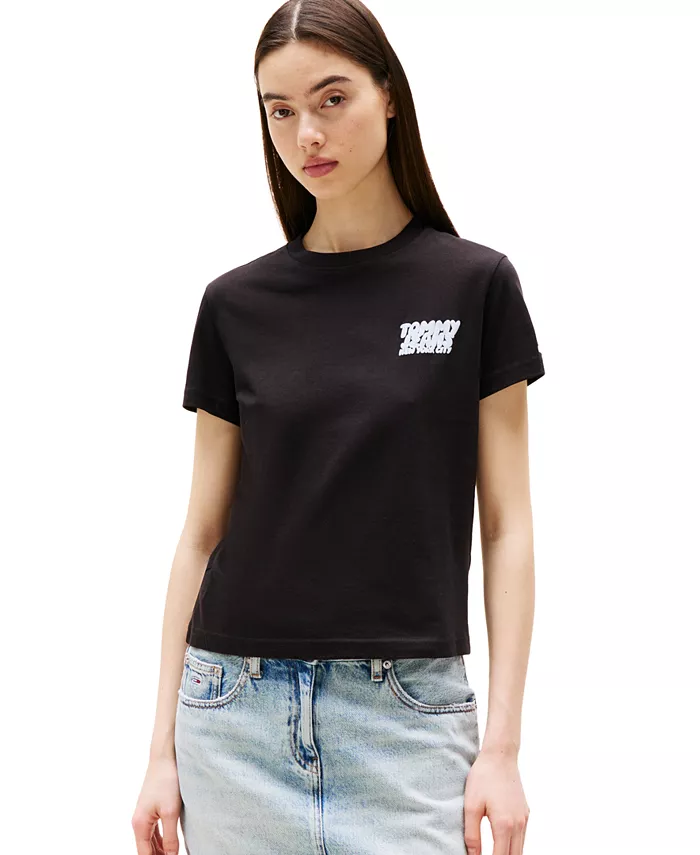 

Женская хлопковая футболка Regular-Fit с логотипом Bubble Tommy Jeans, черный