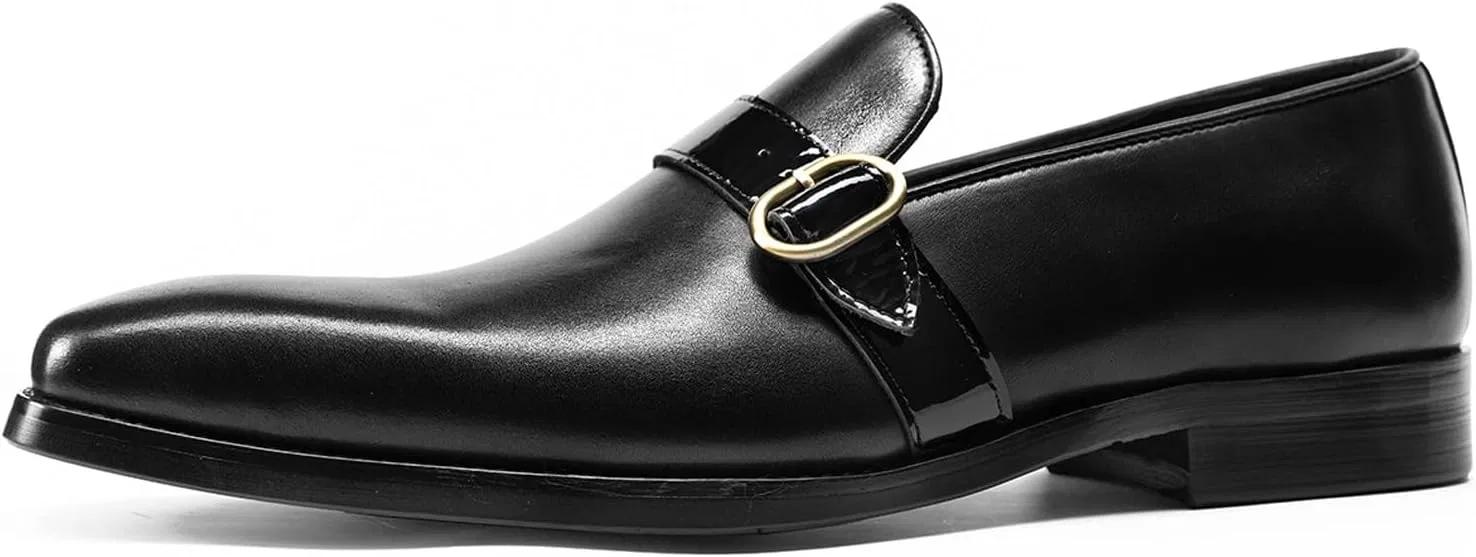 Лоферы кожаные, квадратный носок, Men's Slip-on Loafers 206-803, черный WinDhana