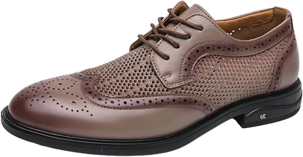 

Мужские Ботинки Оксфорды из Выбитой Кожи с Шнуровкой, Летние Легкие Дерби с Крыльями для Формальной Деловой Одежды и Свадьбы Zzyyzzyy, бежевый