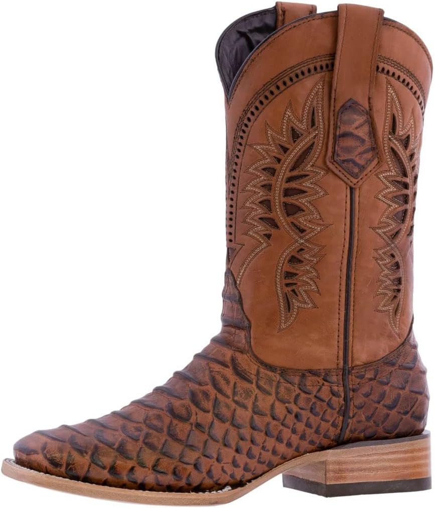 

Мужские ковбойские сапоги Texas Legacy Cognac с узором змеи, квадратный носок, стиль Western