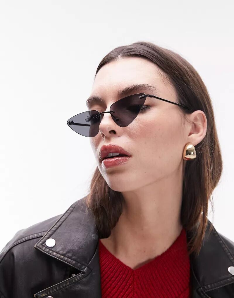 

Черные солнцезащитные очки "кошачий глаз" без оправы Topshop Zinnia
