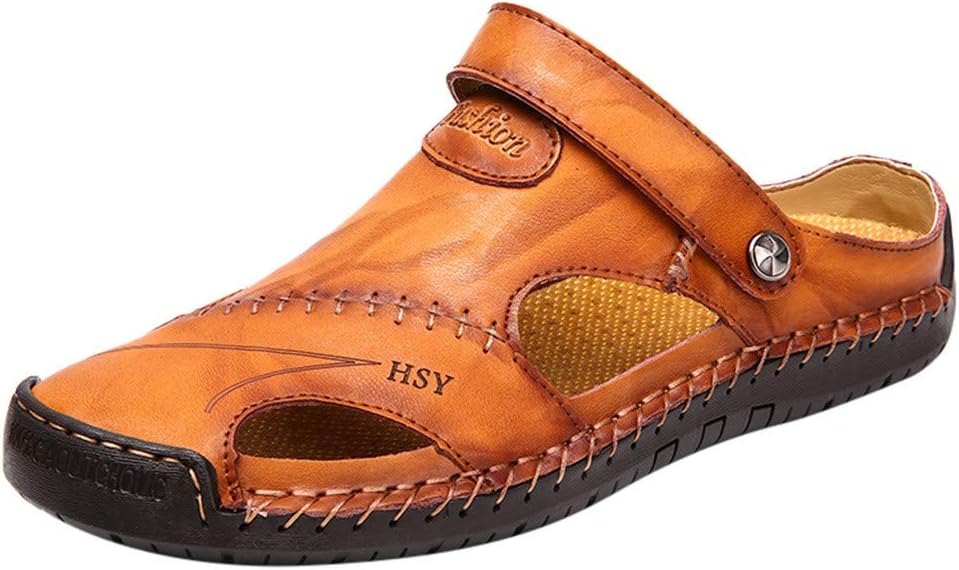 

Мужские повседневные кожаные модные сандалии с закрытым носком, рыбацкие походные туфли, домашние тапочки широкого размера, легкие летние водные туфли Generic, желтый