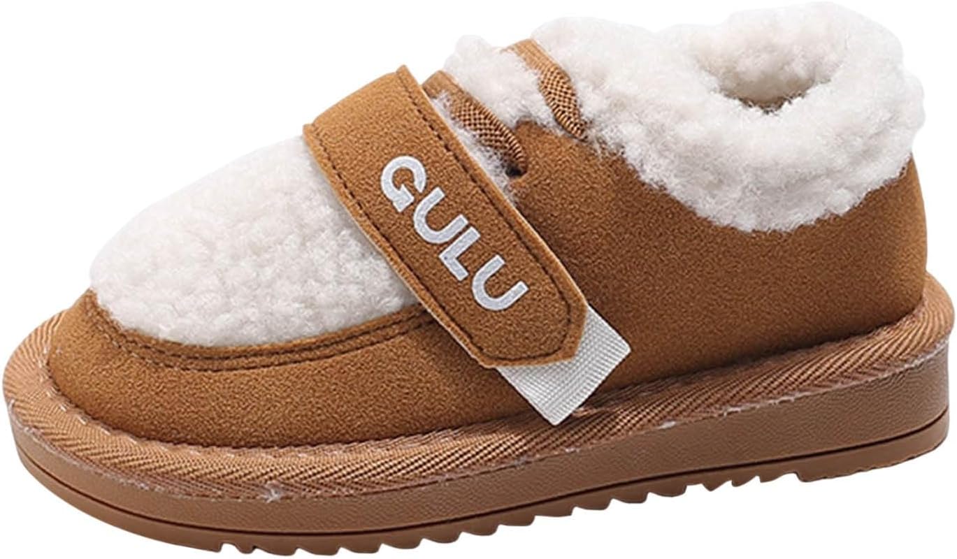 

Мягкие домашние тапочки для малышей, плюшевые и теплые, для мальчиков и девочек, зимние ботиночки с плоской подошвой из искусственного меха Generic, Khaki-1