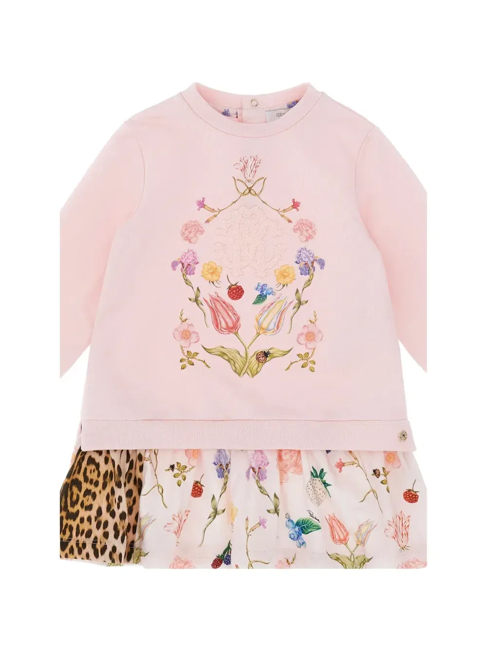 Платье с цветочным и леопардовым принтом Roberto Cavalli Junior, розовый — фото 3
