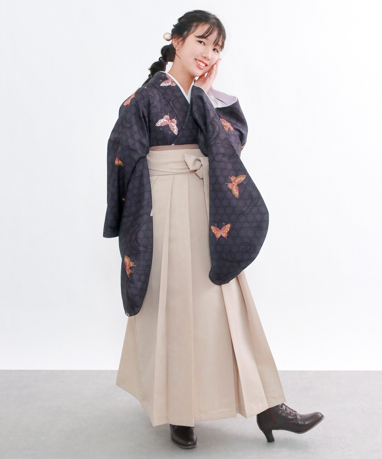 Комплект из 4 предметов Gorgeous EF Hakama для девочек (2 рукава сяку + пояс + хакама + майка) KYOETSU, 12. Phalaenopsis night journey