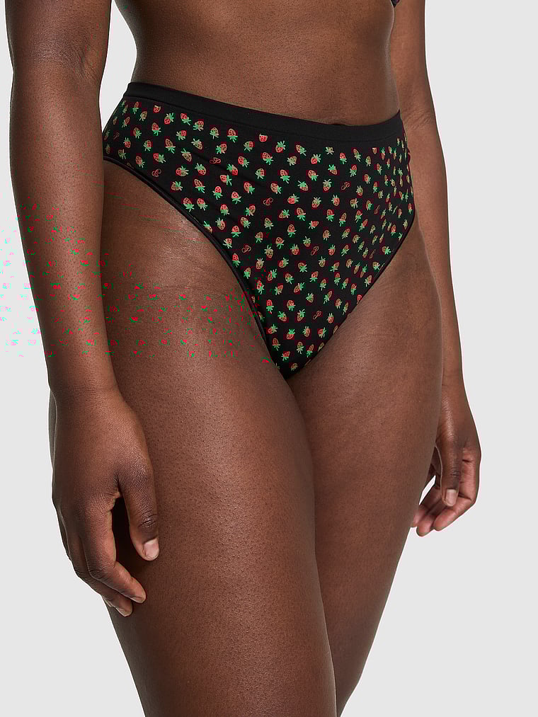 

Бесшовные бразильские трусики Pink, smooth black strawberry print