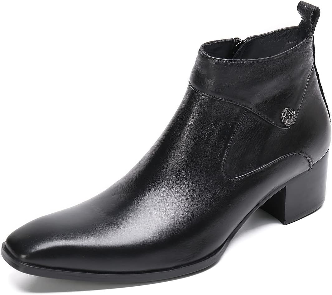 

Мужские повседневные ботинки Santimon типа Челси до щиколотки - настоящая кожа, стиль западного ковбоя с молнией сбоку для вечеринки, дискотеки или свадьбы, черный