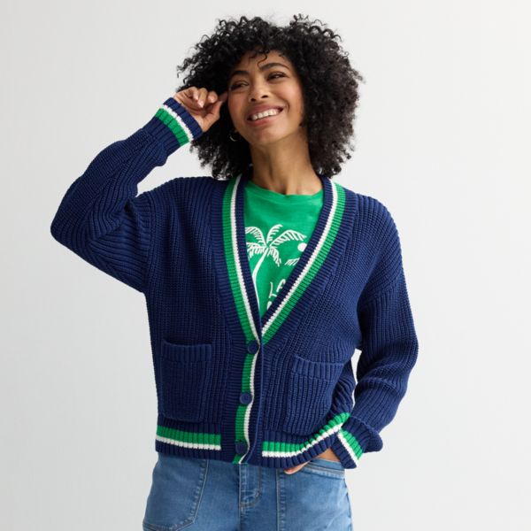 

Женский кардиган с карманом на пуговицах спереди Sonoma Goods For Life, цвет navy green tipping