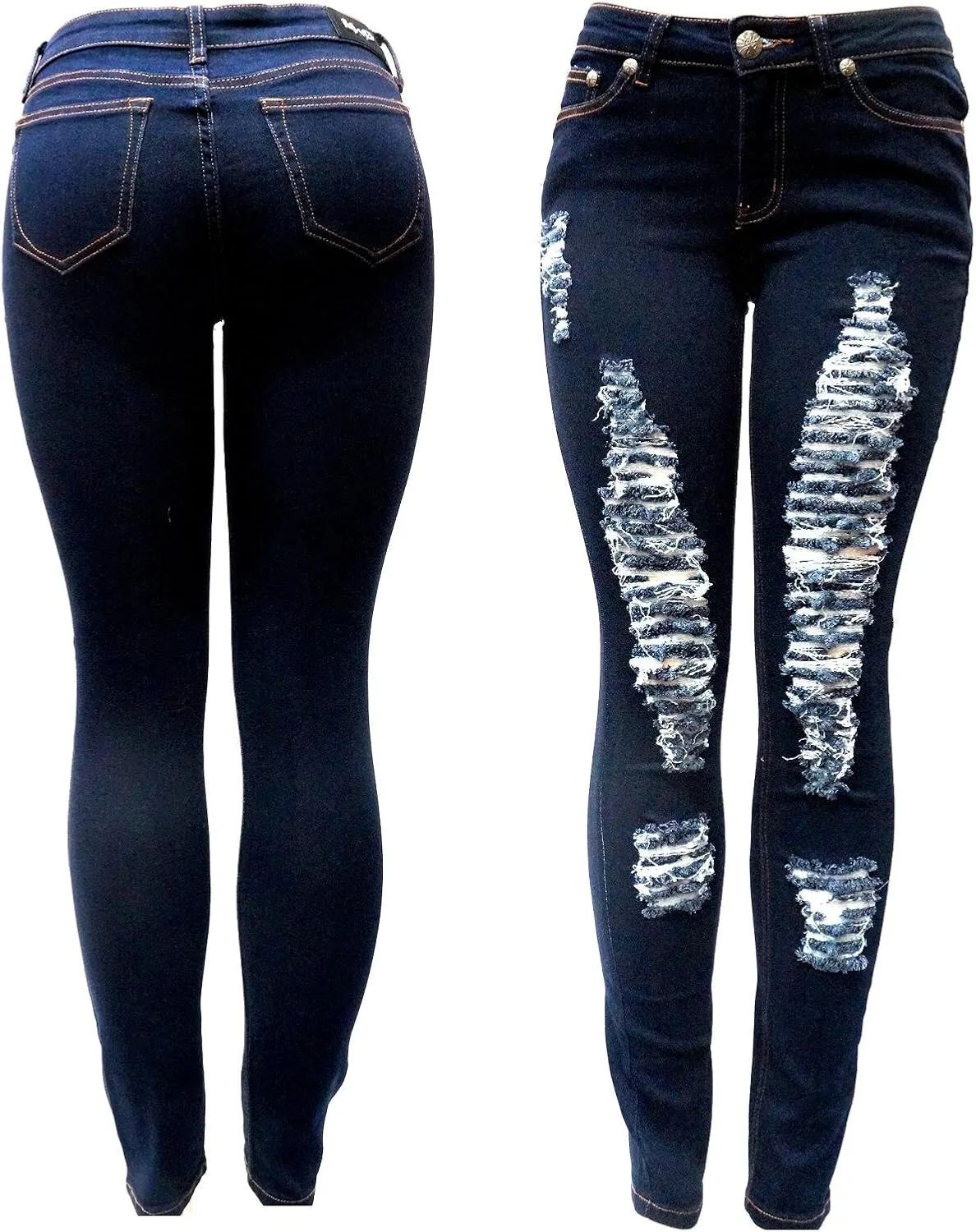 

Джинсы женские Blue Denim Distressed Skinny с эффектом потертостей JEANS FOR LOVE