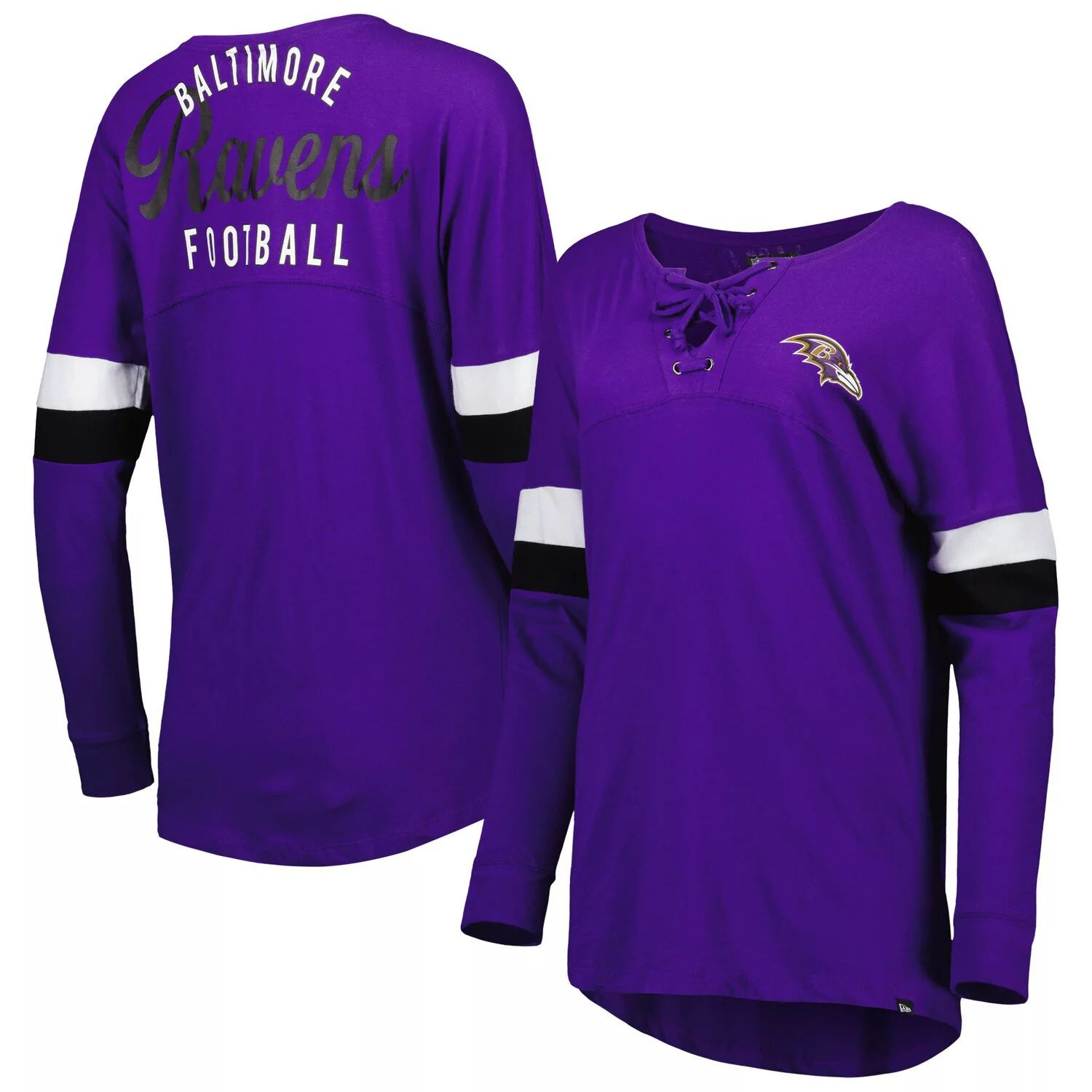 

Женская фиолетовая футболка New Era Baltimore Ravens Athletic Varsity со шнуровкой и длинными рукавами New Era, Фиолетовый, Женская фиолетовая футболка New Era Baltimore Ravens Athletic Varsity со шнуровкой и длинными рукавами New Era