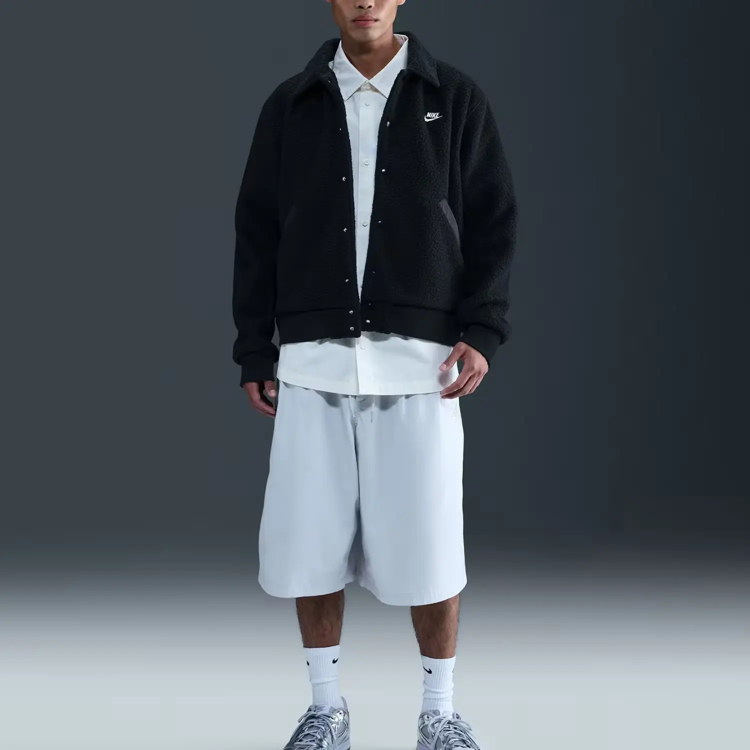 Клубное куртка FW25 SHERPA COACHES Therma FIT с бархатистой текстурой унисекс Nike, черно-белый — фото 3