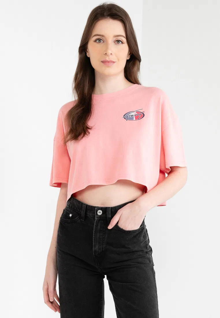 Футболка оверсайз укороченная, Tommy Jeans Tommy Hilfiger, розовый — фото 2