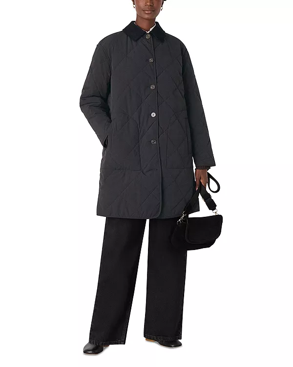 

Пальто со стеганым вельветовым воротником Whistles, черный