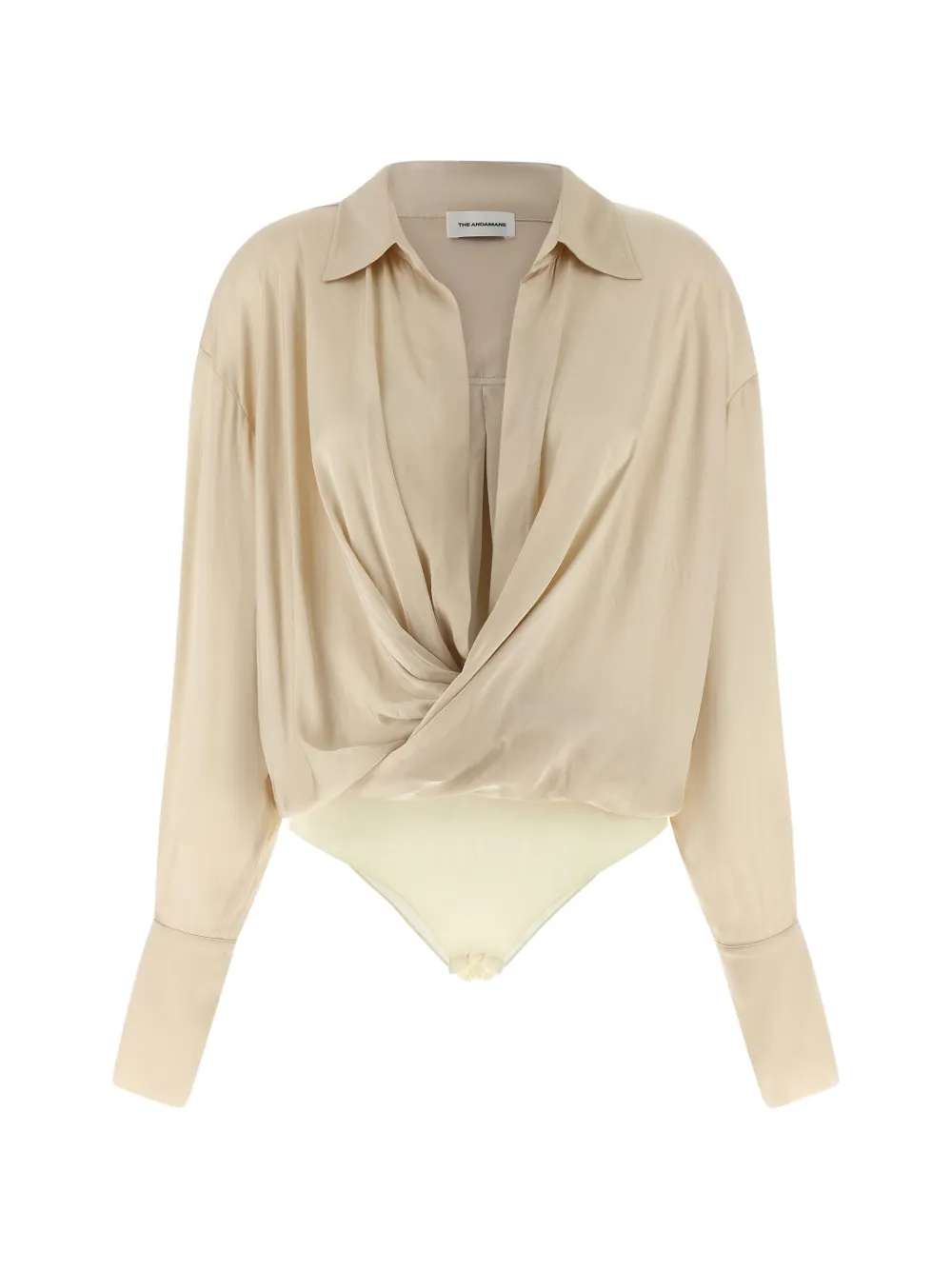 

Боди с драпировкой и длинными рукавами The Andamane, бежевый