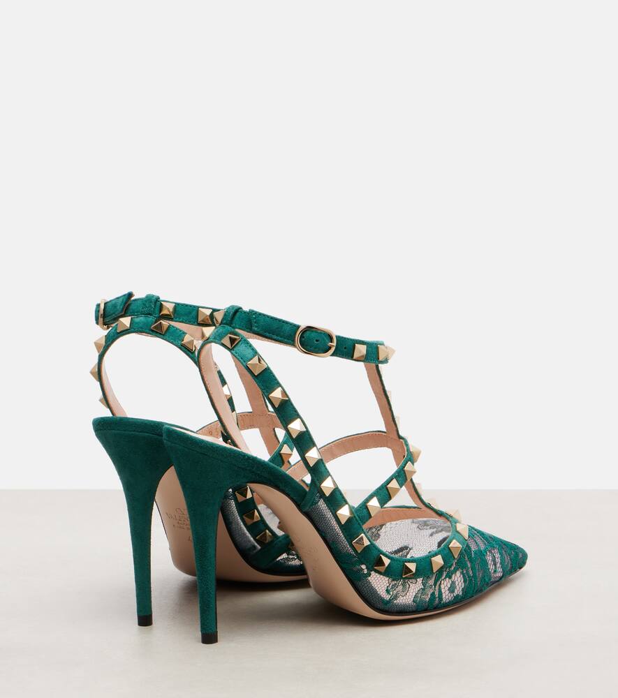 Туфли-лодочки Rockstud 100 из замши со шнуровкой Valentino Garavani, Marine-emerald/Antique Green — фото 2