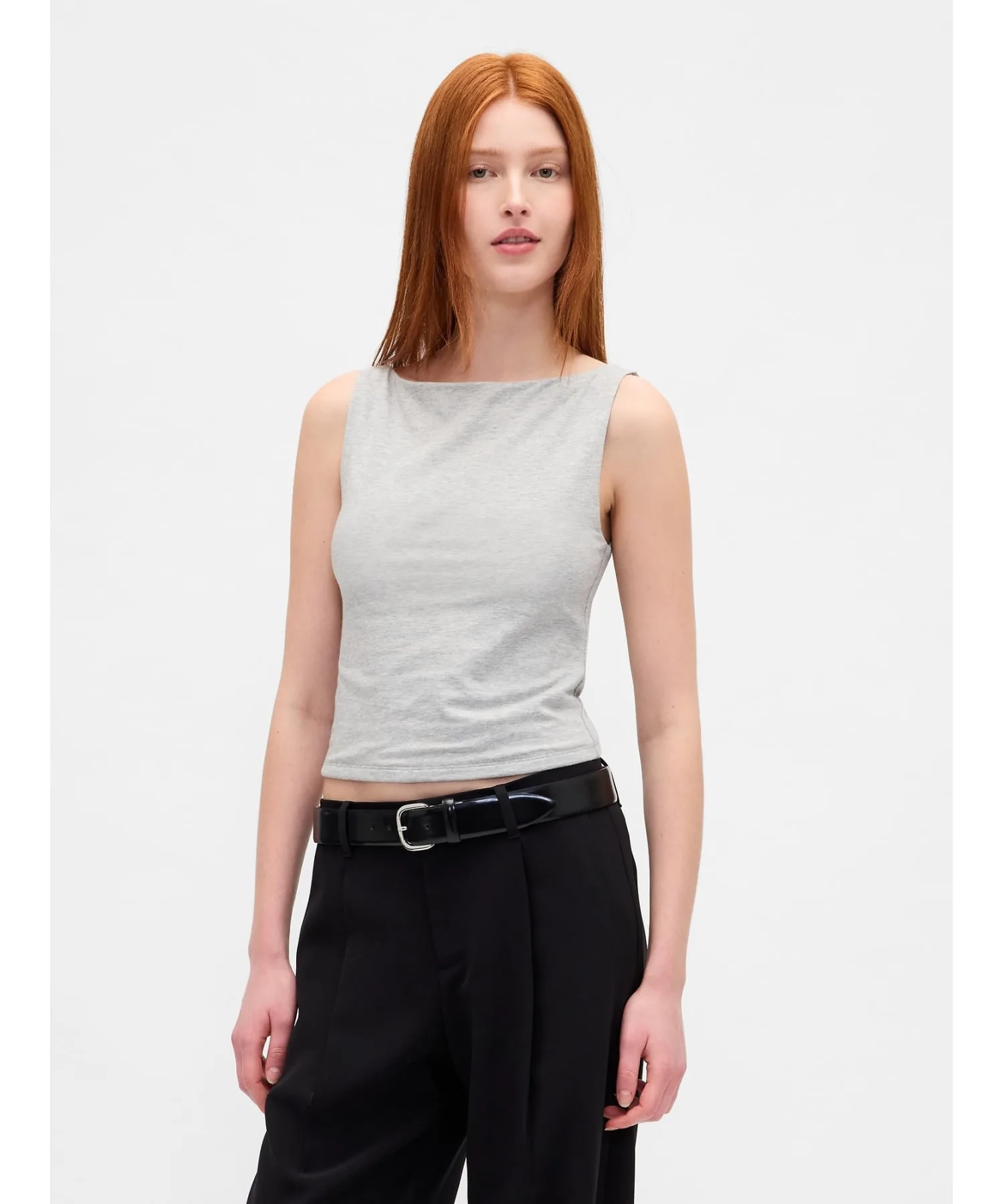 (W) Укороченный топ-майка из плотного трикотажа с вырезом-лодочкой GAP, BC15 HEATHER GREY