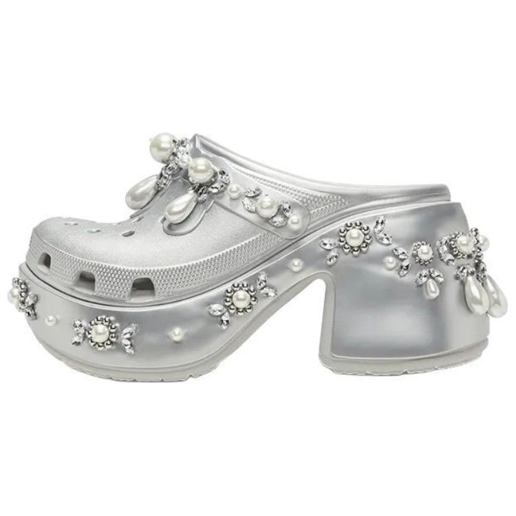 Серебряные женские кроксы Siren Clog Simone Rocha с шипами