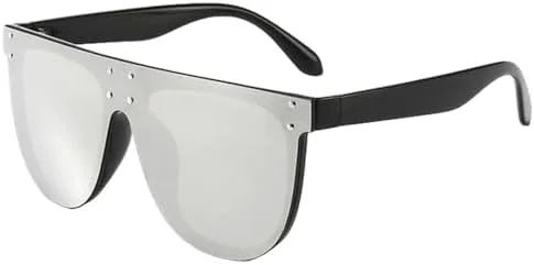 

Модные солнцезащитные очки в стиле ретро с крупными заклепками, цельные, с зеркальными линзами и защитой от УФ-излучения UV400 MTZJH, Black Silver Mirror